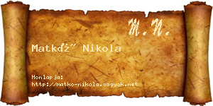 Matkó Nikola névjegykártya